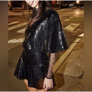 Free People Manuka Black Sequin Mini Dress Women's M Cocktail Holiday NYE NEW